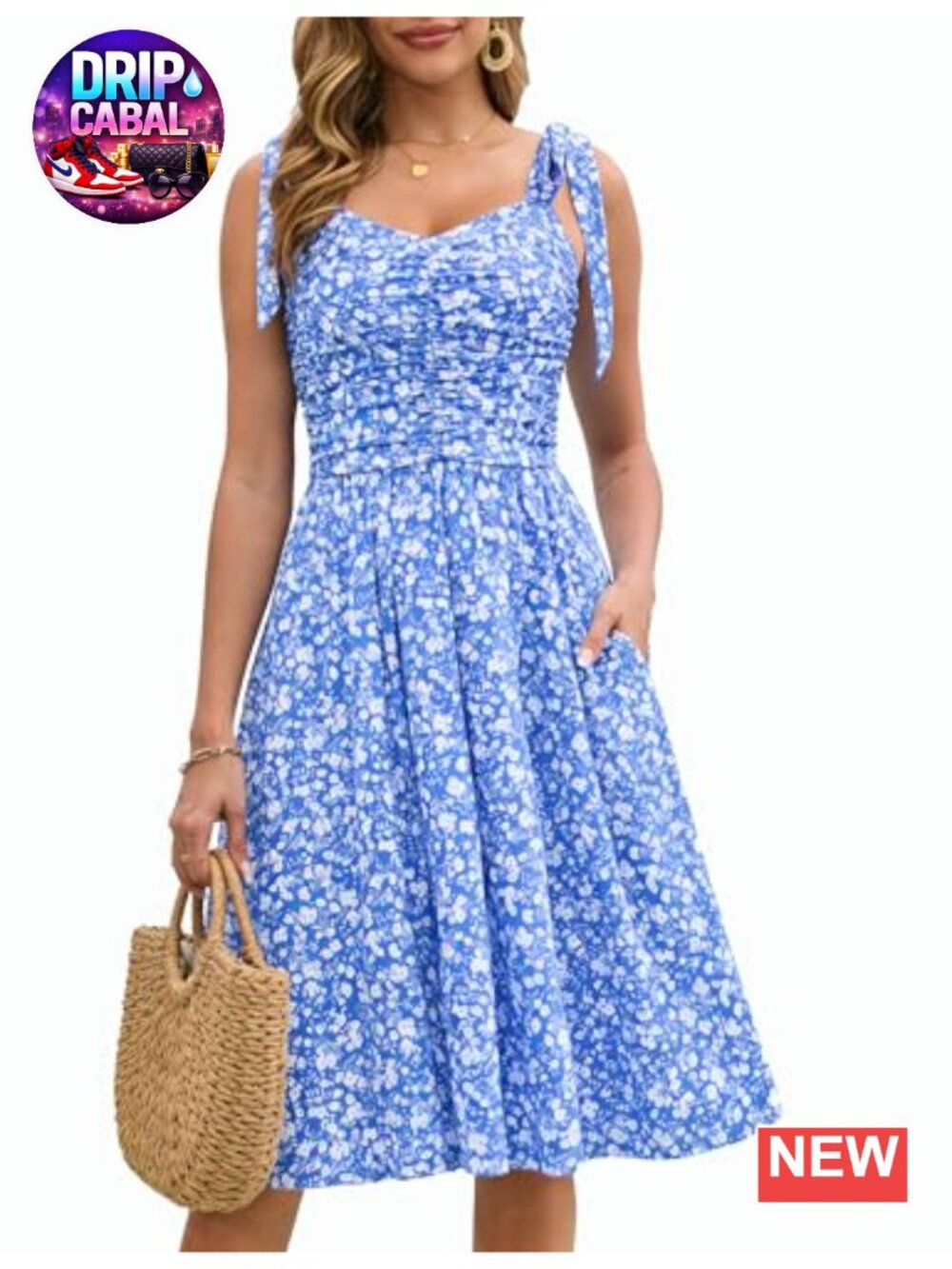 Womens Flowy Boho Floral Midi Sundress Sleeveless V-Neck Spaghetti Strap with